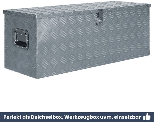 Aluminiumbox mit Deckel - Abschließbar | Alubox Deichselbox Alu Anhängerbox Werkzeugkiste Metall Transportbox Metallkiste, 110,5x38,5x40cm Silber Bild 6