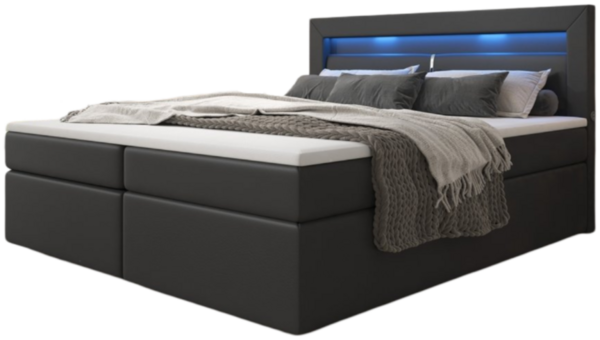 Boxspringbett Repos mit LED und USB 160x200 Schwarz H3 (70-100kg)