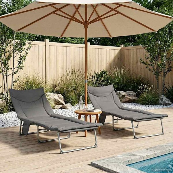 vidaXL Klappbare Sonnenliege mit Kissen 2 pcs Anthrazit 42032387