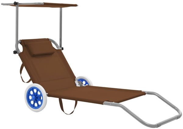 vidaXL Klappliege mit Sonnenschutz und Rädern Stahl Taupe 44326