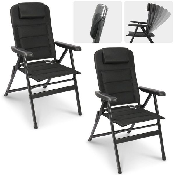 HOMECALL Klappstuhl Hochlehner Campingstuhl Gartenstuhl Gepolstert Faltstuhl Balkonstuhl (150 KG Belastbar Erstellbare Kopfstutze Anglerstuhl,Groß und Hoch, 2 St), mit 6-Fach Verstellbare lehne, für Camp Garten Balkon