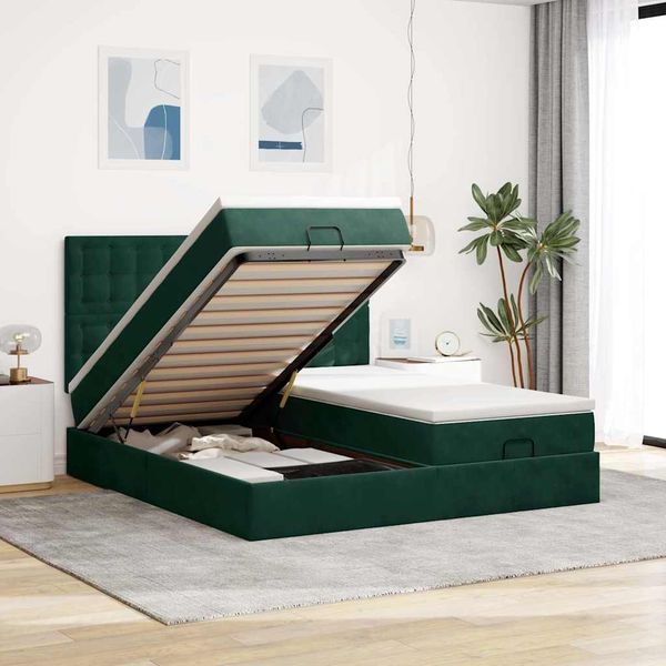 vidaXL Ottoman-Bett mit Matratzen & LEDs Dunkelgrün 180x200 cm Samt 3314660