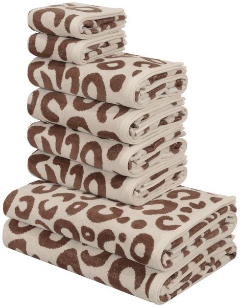 OTTO home Handtuch Set Anna Leopardenmuster, 8-tlg Handtuch-Set, 100% Baumwolle, Frottiervelours (Set, 8-St), Duschtücher, Handtücher und Gästetücher, weich, modern, Animal Print