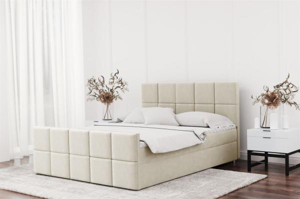 Boxspringbett Schlafzimmerbett JOST 200x220cm in Stoff Matt Velvet Creme