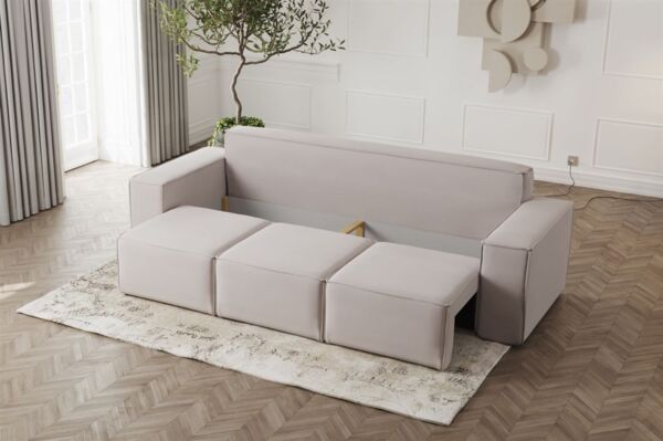Sofaset Designersofa ESTELLE 3-2-1 mit Schlaffunktion Stoff Abriamo Hellgrau Bild 6