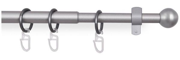 Bestlivings Gardinenstange Stilgarnitur mit Endstücken - 05957, Ø 16 mm, Wandträger, Metall, Kunststoff, Vorhangstange 120-220cm inkl. Ringe mit Faltlegehaken und Endstücken