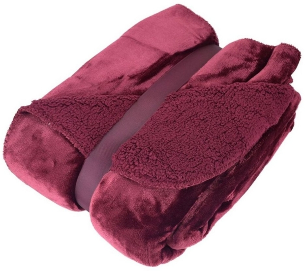 Kuscheldecke 150x200 cm mit Flanell und Sherpa Wohndecke Teddydecke, bordeaux