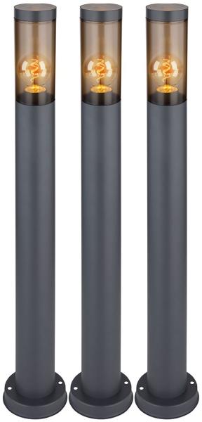 3er Set Stehleuchte, Edelstahl, rauch, anthrazit, H 80 cm