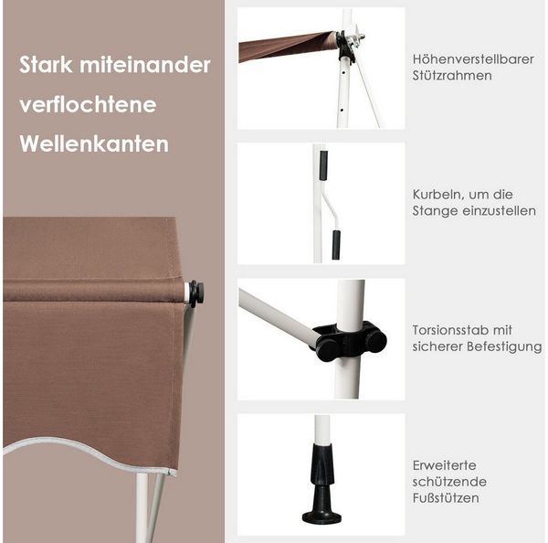 KOMFOTTEU Klemmmarkise Markise mit Handkurbel höhenverstellbar, 400 cm breit