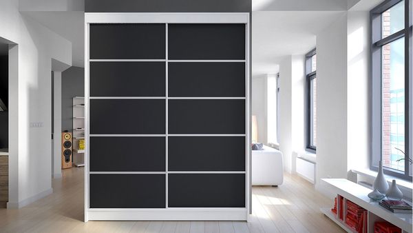 Kleiderschrank Metropolis IV, ohne Beleuchtung, Farbe: Weiß / Schwarz