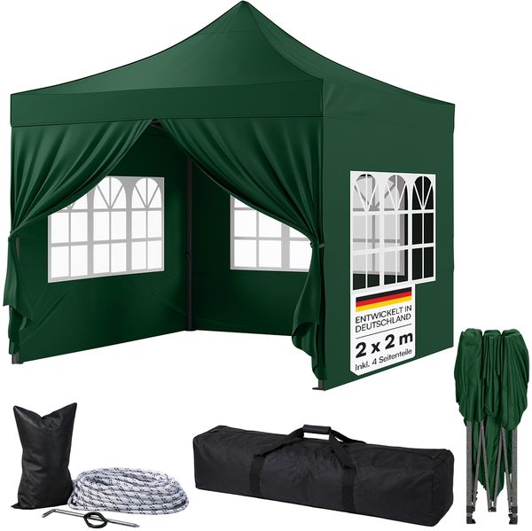 STEELSØN 'Rynara' Pavillon 2x2 m, grün, wasserdicht, stabil und UV-beständig, Faltpavillon 3-fach höhenverstellbar, Gartenpavillon mit 4 Seitenteilen, Pop Up Pavillon inkl. Tragetasche