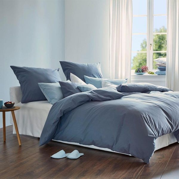 Cotonea Chambray Bettwäsche Royal uni Größe 135x200+40x80 cm Kissenbezug
