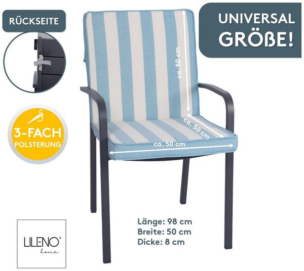 LILENO HOME Polsterauflage Niedriglehner, bequeme Sitzauflage für Gartenmöbel, Stuhlkissen, (1er Set), Gartenstuhl Auflage in Blockstreifen Aqua, Sitzpolster waschbar