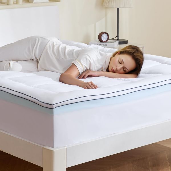 VEVOR Matratzenauflage, Queen Size, Matratzenschoner, 76,2 mm dick, Memory-Schaumstoff, Faserfüllung, abnehmbar & waschbar, ergonomisch gestaltet zur Druckentlastung, angenehm kühlend & atmungsaktiv