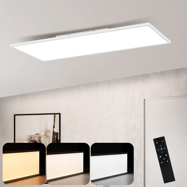 ZMH LED Deckenleuchte, 80 x 30 cm, 39W, 3000K dimmbar, flach, Lampe mit Fernbedienung, Panel, weiß, Schreibtischlampe für Küche