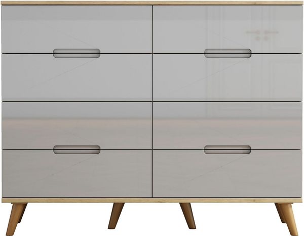 OTTO home Kommode Lund, mit glänzenden Fronten, Griffmulden, helles Holzdekor, Breite 120 cm
