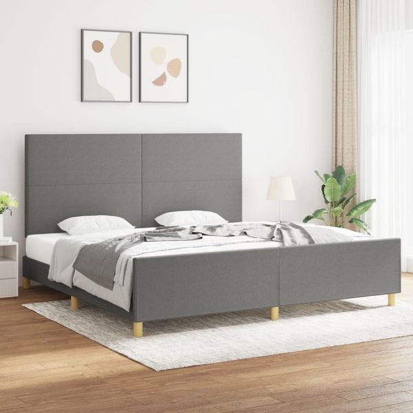 Bettgestell mit Kopfteil Dunkelgrau 200x200 cm Stoff [3124920]