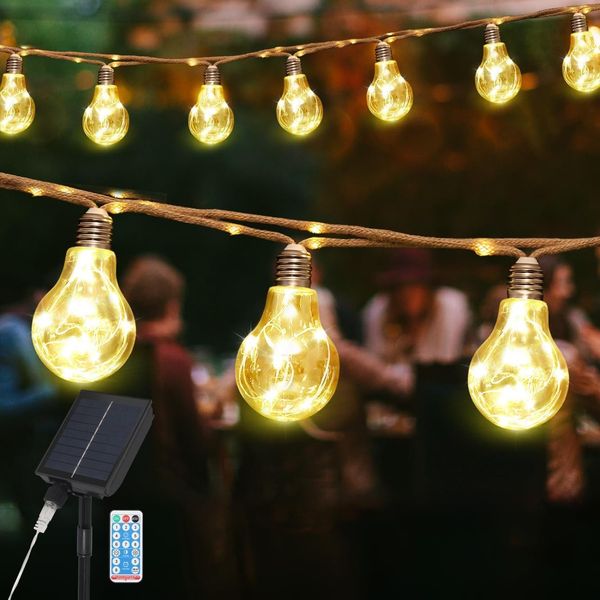 Salcar LED Solarleuchte Lichterkette Outdoor Solar Vintage Hanfseil Glühbirne Warmweiß 5m Lichterkette mit 10 Glühbirne 149 LEDs