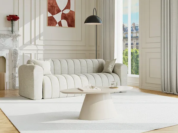Vente-unique - ANTELADA Couchtisch Holz, Platte Beige - B 60 cm x H 40 cm x L 120 cm