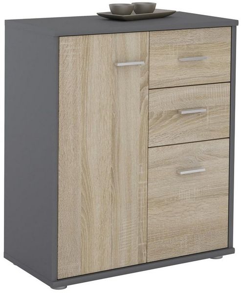 CARO-Möbel Highboard LOCARNO, Kommode Highboard Mehrzweckschrank Büro Beistell Design 2 Türen Schubl