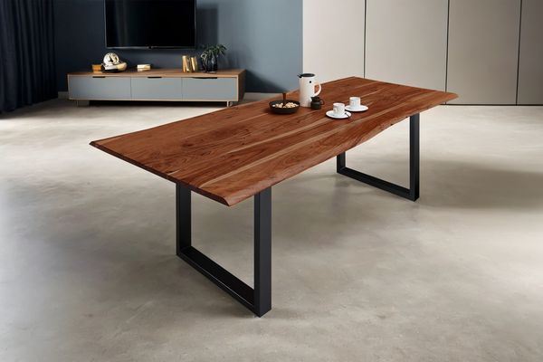 Esstisch Baumkante massiv Akazie nussbaum 120 x 80 schwarz MILO 70105832