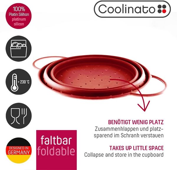 Coolinato Küchensieb Faltbares Sieb, Silikon, Platzsparendes Nudelsieb, Ø 16cm