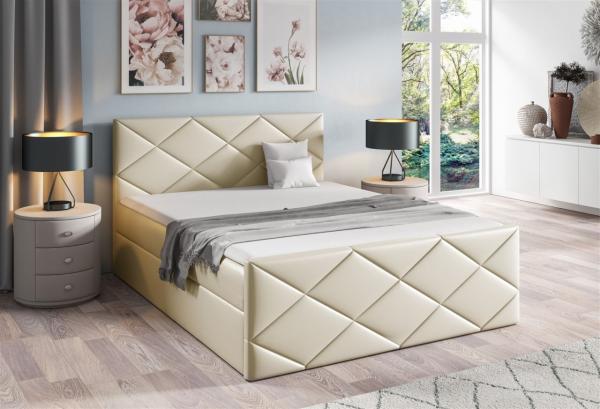 Boxspringbett Schlafzimmerbett KOSMOS 200x220cm Kunstleder Madryt Creme