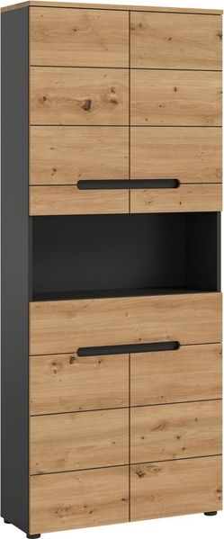 welltime Hochschrank REHAT, Türen mit Soft-Close, eingefasste Griffaussparung in der Front BxHxT: 76x193x34 cm, 4 Türen, 5 Fächer, 1 Schubkasten