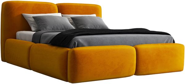 Polsterbett OLKE 90x200 mit Matratze, Bettkasten und Lattenrost. Farbe: Senf 8 Bild 4