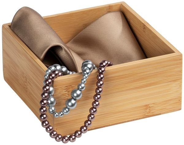 WENKO Bambus Ablage Terra M, praktische Organizer-Box für Schränke und Regale in Küche, Bad und dem gesamten Haushalt, übersichtliche Aufbewahrung von kleinen Utensilien, 15 x 7 x 15 cm, Natur
