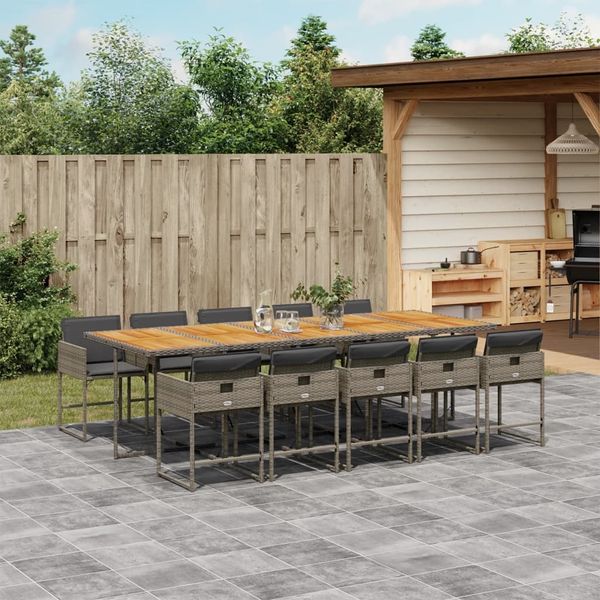 vidaXL 11-tlg. Garten-Essgruppe mit Kissen Grau Poly Rattan 3278065