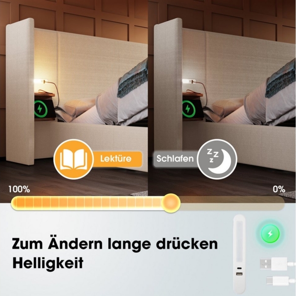 Flieks Polsterbett, Hydraulisches Stauraumbett 160x200cm mit Nachttisch Aufladen Leselampe Bild 3