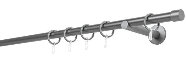 ondeco Gardinenstange Rundrohr Wandabstand 12cm Kappe, Ø 20 mm, 1-läufig-läufig, Wunschmaßlänge, Bohren, verschraubt