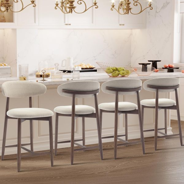 COLAMY Barhocker 4er Set, Tresenhöhe, Küchenhocker mit Rückenlehne, gepolstert im Mid-Century-Modern-Stil, mit Holzbeinen für Kücheninsel und Esszimmer, Beige