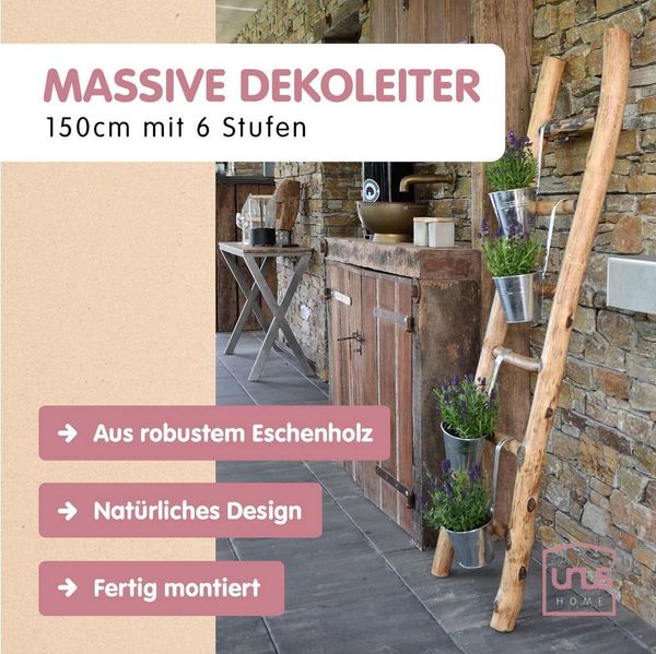 UNUS HOME Regalleiter Deko-Holzleiter (120cm, old look), Dekoleiter, Gartendeko, Pflanzenhalter, Handtuchleiter, Holzleiter