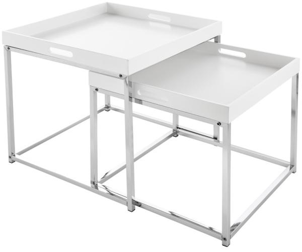 LebensWohnArt 'MENTO' Beistelltisch-Set, 2er Set, abnehmbare Tabletts, Holzwerkstoff/ Metall, Weiß, 50cm