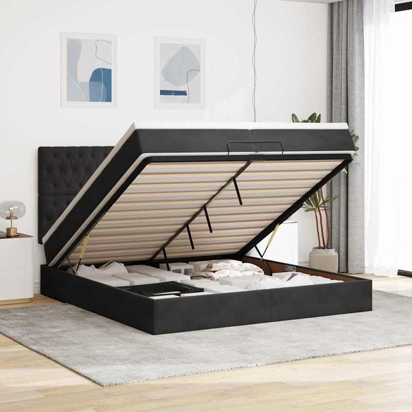 vidaXL Ottoman-Bett mit Matratzen & LEDs Schwarz 200x200 cm Samt 3314416