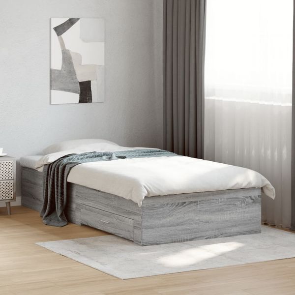 vidaXL Bettgestell mit Schubladen Grau Sonoma 75x190 cm Holzwerkstoff 3280445