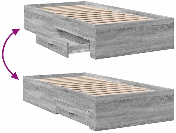 vidaXL Bettgestell mit Schubladen Grau Sonoma 75x190 cm Holzwerkstoff 3280445 Bild 7