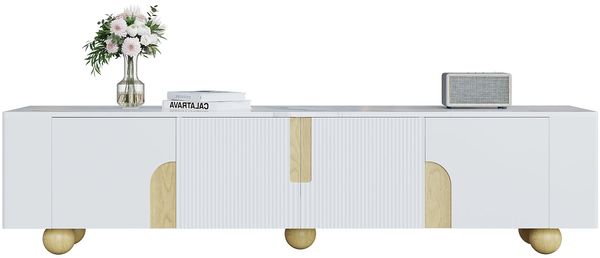 Merax Weißer TV-Schrank 180 cm, 4 Türen, Marmoroptik-Oberfläche, kugelförmige Holzfüße Bild 10
