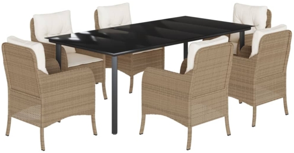 vidaXL 7-tlg. Garten-Essgruppe mit Kissen Beige Poly Rattan 3211974