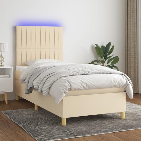 vidaXL Boxspringbett mit Matratze & LED Creme 90x190 cm Stoff 3135562