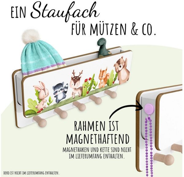 Holzura Kinderregal Kindergarderobe aus Holz mit Ablage und magnethaftendem Rahmen.