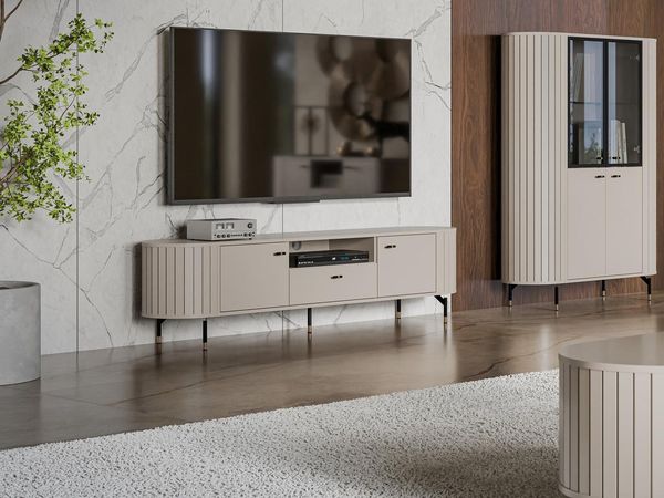 Compleo TV-Schrank Kaschmir mit Schublade und Ablagefach, Fronten gefräst MODERNO Glamour design