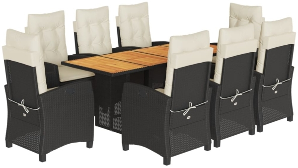 vidaXL 9-tlg. Garten-Essgruppe mit Kissen Schwarz Poly Rattan 3212706