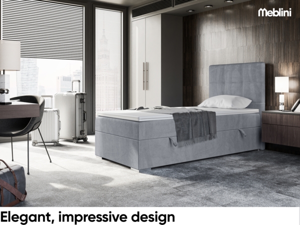MEBLINI Boxspringbett KAI 80x200 cm mit Bettkasten - H3/Grau Samt Gepolstert Einzelbett mit Topper & Taschenfederkern-Matratze - 80x200 Rechts Bild 2