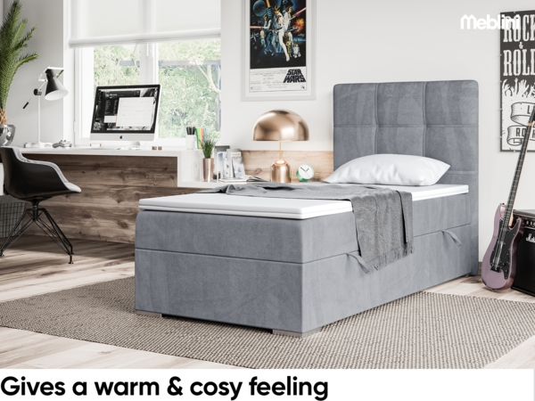 MEBLINI Boxspringbett KAI 80x200 cm mit Bettkasten - H3/Grau Samt Gepolstert Einzelbett mit Topper & Taschenfederkern-Matratze - 80x200 Rechts Bild 4