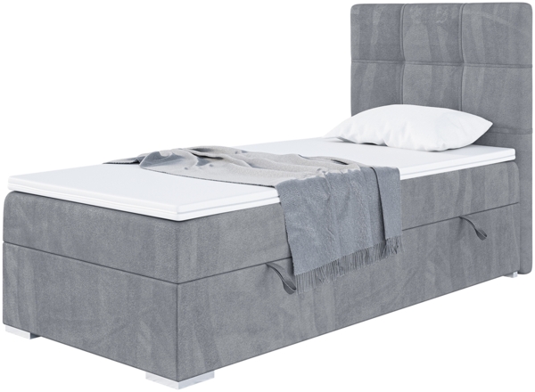 MEBLINI Boxspringbett KAI 80x200 cm mit Bettkasten - H3/Grau Samt Gepolstert Einzelbett mit Topper & Taschenfederkern-Matratze - 80x200 Rechts