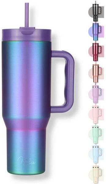 Milu Thermobecher Edelstahl Tumbler To Go 1200 ml, mit Strohhalm und Henkel