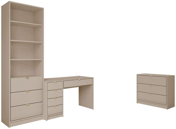 MIRJAN24 Wohnzimmer-Set Tireno V, (3er-Set, Kommode, Schreibtisch, Regal), Aluminiumgriffe in der Farbe Gold